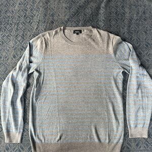 A.P.C. Men's Sweater in Gray and Light Blue Stripes